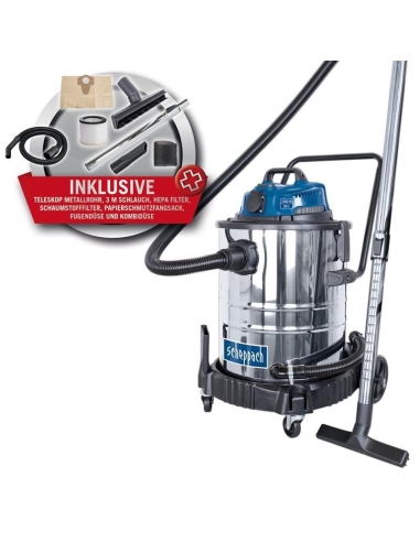 Aspirateur sec humide eau et poussière acier inox 50l 1400w Scheppach asp50-es