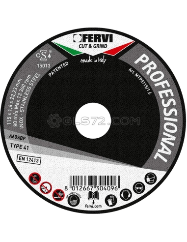 Disque de coupe pour metal 115x1x22 mm a60s professionnel fervi mtp8115/1.0
