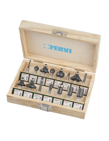 Set de 15 fraises a bois pour fraiseuses avec queue 6 mm Fervi 0835/15