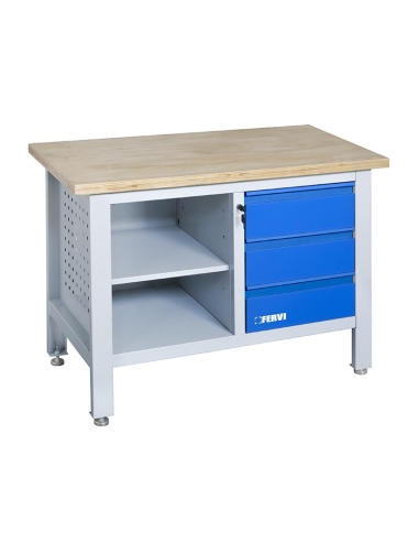 Etabli avec plateau en bois et commode 1200 mm fervi b009/a1