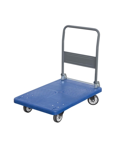 Chariot avec plateforme d'une capacite de 300 kg 4 roues et poignee rabattable