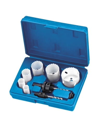Kit scies cloche hydraulique en mallette 9 pieces pour perceuse Fervi 0712/008