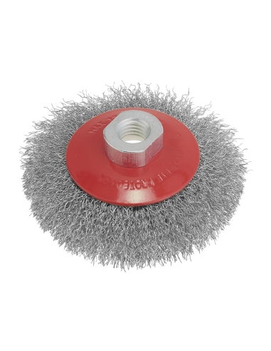 Brosse conique a fils ondules inox 150 mm raccord m14 Fervi scf150i