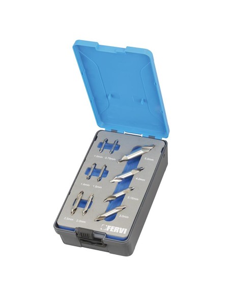 Jeu de 10 forets centraux pour tour 0.75 - 5.0 mm Fervi p056/10s