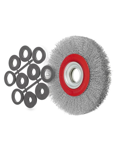 Brosse circulaire 250 mm avec fils inox ondules pour meuleuse d'etabli