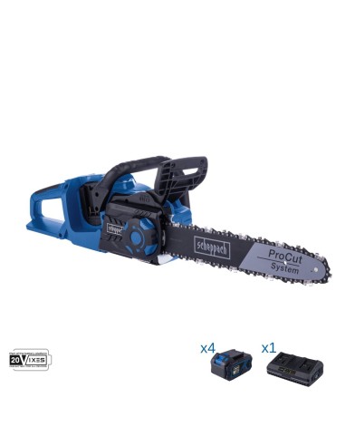 Motosega 2x20v 4 batteria 2.0Ah doppio caricatore ixes Scheppach bc-cs355duo-x