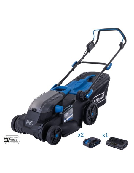 Rasaerba 38cm 2 batterie 2.0Ah + doppiocaricabatterie ixes Scheppach bc-mp380-x