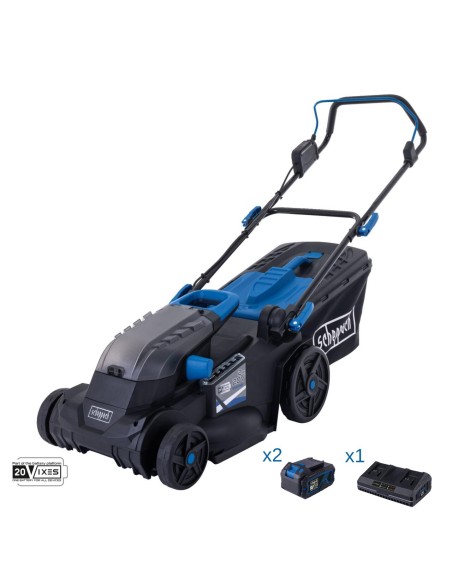 Rasaerba 38cm 2 batterie 4.0Ah + doppiocaricabatterie ixes Scheppach bc-mp380-x