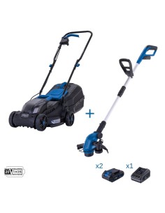 Rasaerba 32cm + tagliabordi + 2 batterie 2.0Ah e caricabatteria ixes Scheppach