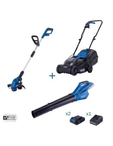 Tondeuse + coupe-bordures + souffleur + 2 batteries + chargeur ixes Scheppach