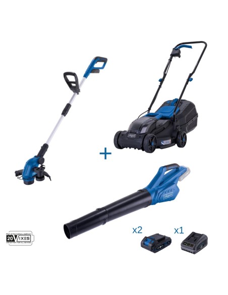 Tondeuse + coupe-bordures + souffleur + 2 batteries + chargeur ixes Scheppach