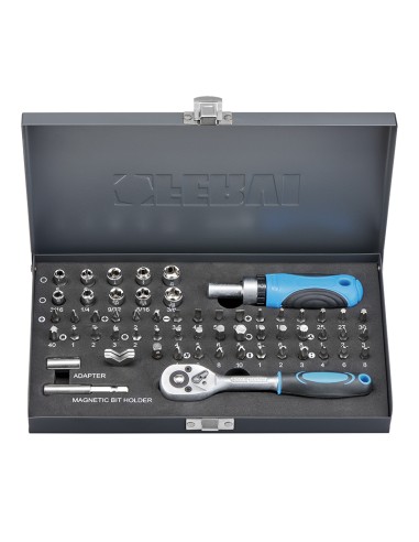 Serie bussole e inserti da 1/4 con giraviti e cricchetto 58 pz Fervi 0277