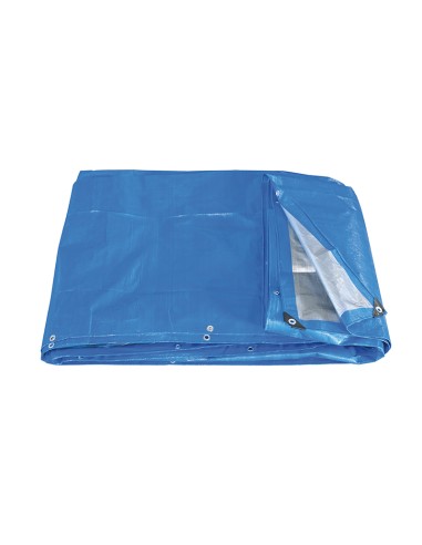 Telo in polietilene bicolore grigio e blu con anelli pesante 4x5 mt Fervi 0282