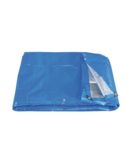 Telo in polietilene bicolore grigio e blu con anelli pesante 4x5 mt Fervi 0282