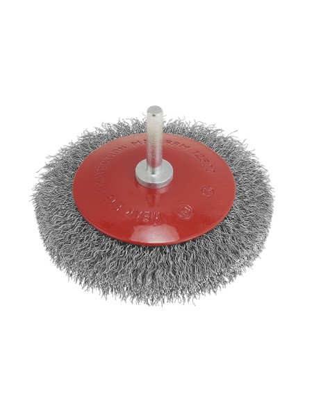 Spazzola conica a filo metallico inox 90 mm con gambo x trapano Fervi scg090i