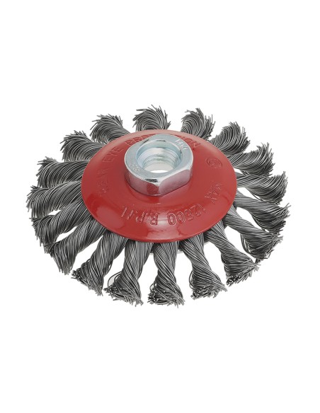 Spazzola conica a mazzetti acciaio inox ritorti 100 mm attacco m14 Fervi scr100i