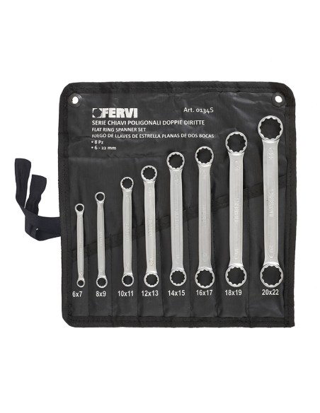 Set 8 pz chiavi poligonali piatte 6x7 - 20x22 mm Fervi 0134s