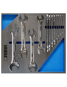 Serie 12 chiavi fisse lucide 6/7-30/32 mm in termoformato morbido Fervi tm01/006