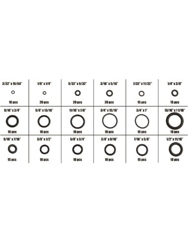 Coffret de joints toriques 225 pcs caoutchouc pouces plomberie fervi 0177