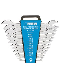 Coffre de jeu 12 pièces clé plate à fourches métrique chromé 6-32 mm fervi 0201