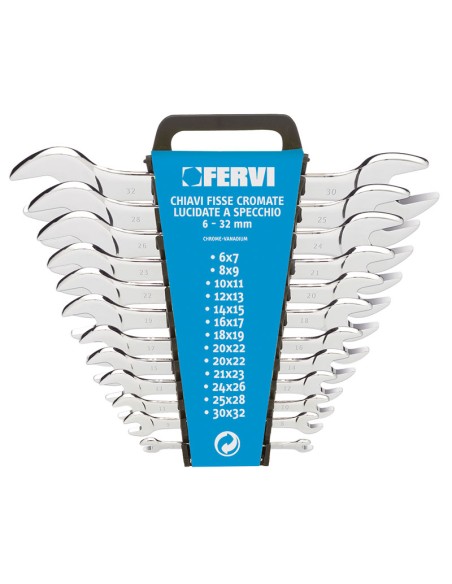 Coffre de jeu 12 pièces clé plate à fourches métrique chromé 6-32 mm fervi 0201