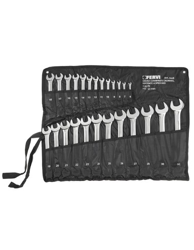 Coffre de jeu 25 pièces clé plate métrique chromé outil 6-32 mm fervi 0208