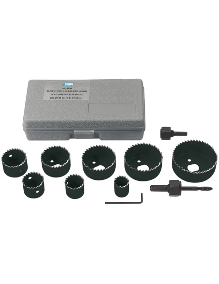 Coffret scie cloche pour bois + trou foret perceuse fervi 0238