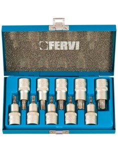 Jeu de 10 clés douille mâle intérieur embout 1/2" torx t20-t70 fervi 0622