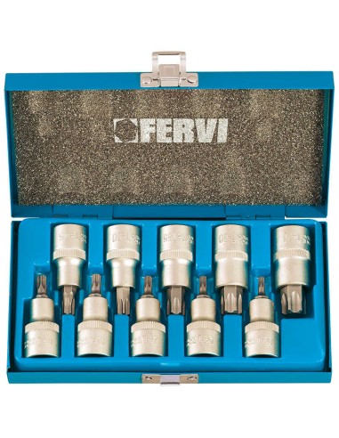 Jeu de 10 clés douille mâle intérieur embout 1/2" torx t20-t70 fervi 0622