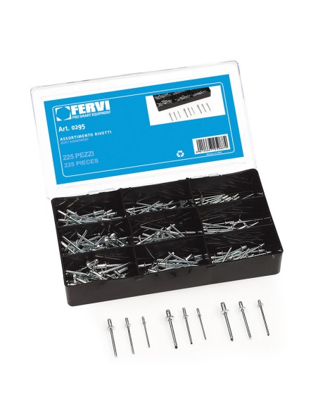 Coffret de 225 rivets rivet assortis aluminium fervi 0295