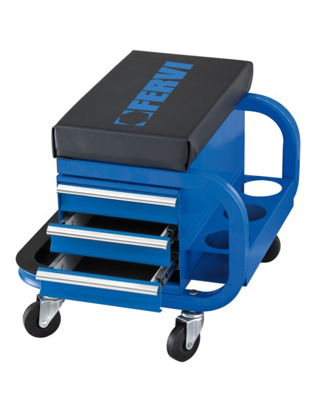 Tabouret sur roulettes d'atelier avec 3 tiroirs mecanicien fervi 0645/cc