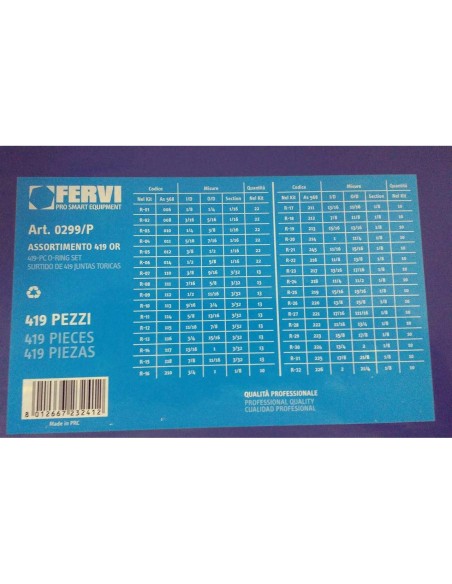 Coffret de joints toriques 419 pcs caoutchouc pouces plomberie fervi 0299/p