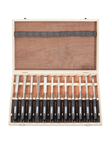 Coffre 12 gouges ciseaux outils a sculpter bois fervi 0306