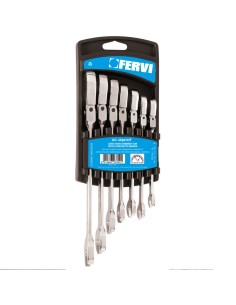 Coffre jeu 7 pièce clé plate à cliquet métrique reversble 8-19 mm fervi 0690/07p