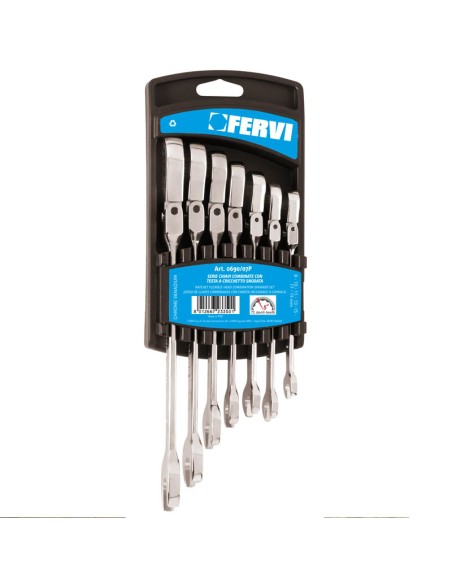 Coffre jeu 7 pièce clé plate à cliquet métrique reversble 8-19 mm fervi 0690/07p