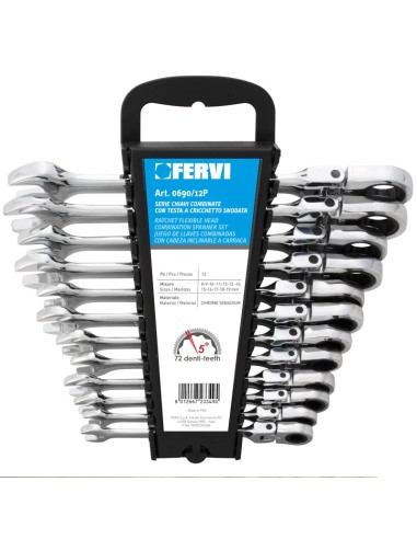 Coffre jeu 12 pièce clé plate cliquet métrique reversble 8-19 mm fervi 0690/12p