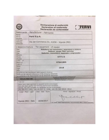 Regulateur avec manometre lubrificateur huile pour compresseur fervi 0777/3