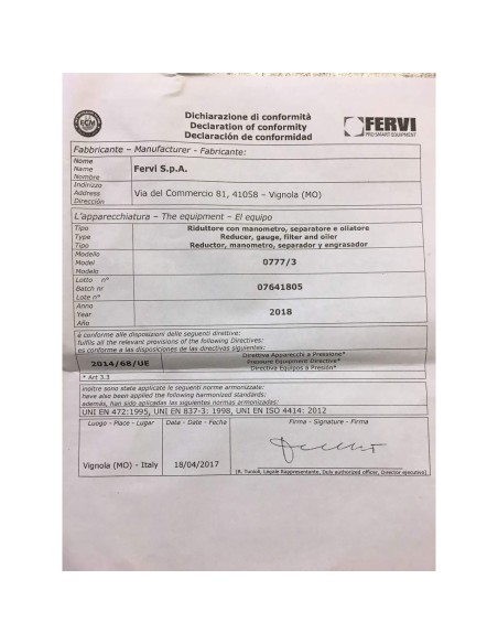 Regulateur avec manometre lubrificateur huile pour compresseur fervi 0777/3