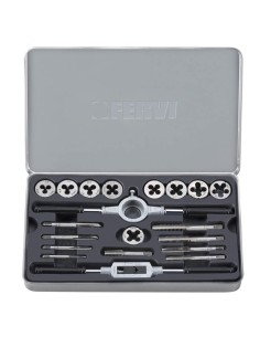 20 PIÈCES COFFRET DE TARAUDS ET FILIÈRES EN ACIER TUNGSTÈNE M3-M12 FERVI M020