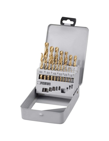 Foret forage acier briques set outil revêtement hss tin 1-10 mm fervi p061