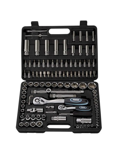 Coffret 108 pcs clé à cliquet douille métrique 1/4" et 1/2" fervi s108