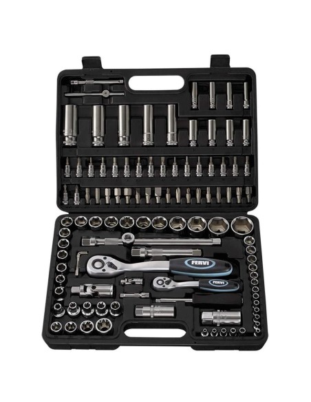 Coffret 108 pcs clé à cliquet douille métrique 1/4" et 1/2" fervi s108