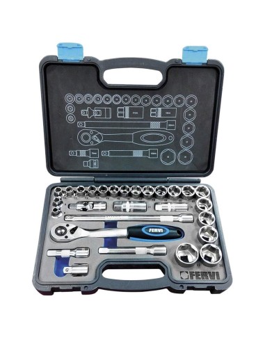 Coffret 28 pcs clé à cliquet douille métrique 1/2" fervi s328