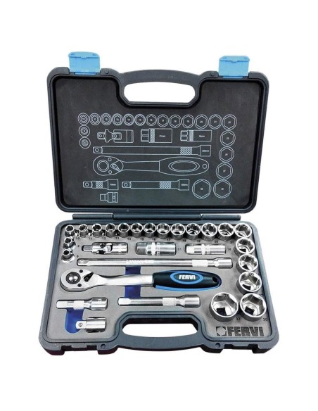 Coffret 28 pcs clé à cliquet douille métrique 1/2" fervi s328