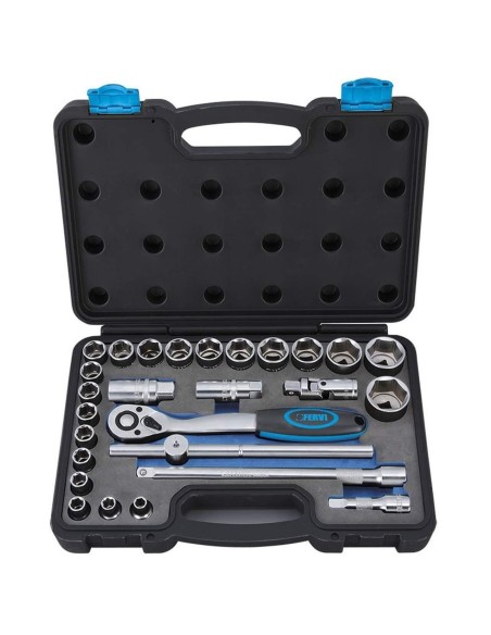 Coffret 27 pcs clé à cliquet douille 1/2" pouces fervi sn4p3n027