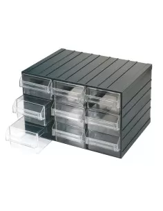 Casier de rangement outils 9 tiroirs en plastique transparent fervi c080/9