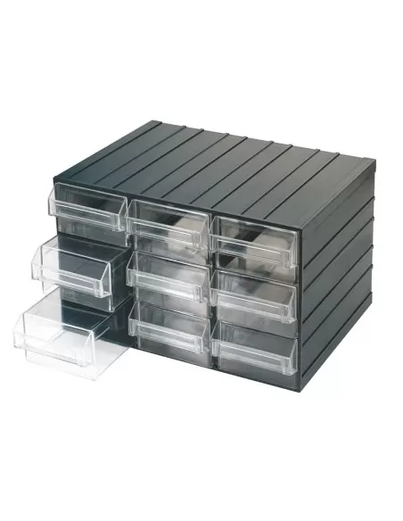 Casier de rangement outils 9 tiroirs en plastique transparent fervi c080/9