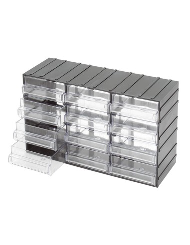 Casier de rangement outils 12 tiroirs en plastique transparent fervi c085/12