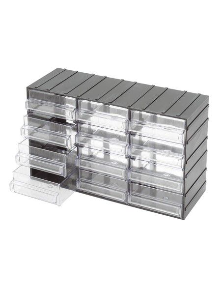 Casier de rangement outils 12 tiroirs en plastique transparent fervi c085/12