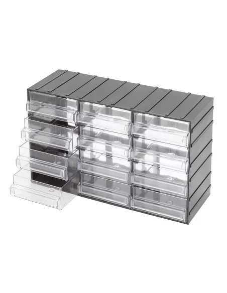 Casier de rangement outils 12 tiroirs en plastique transparent fervi c085/12